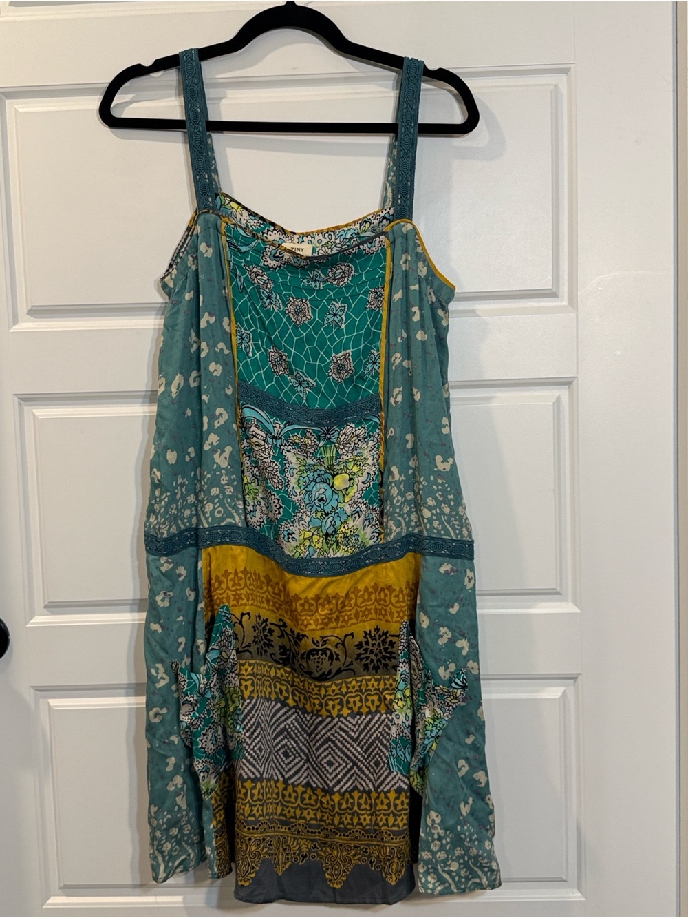Tiny for Anthropologie Scarf Printed Tunic Dress Crochet Front Pockets Small - Picture 4 of 6